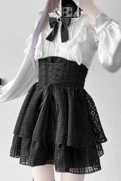 Off Shoulder Sweet Ribbon Top + Flare Skirt