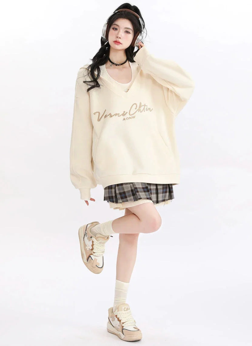 American Retro Sweatshirt Hooded Loose Oversized Two-piece Set