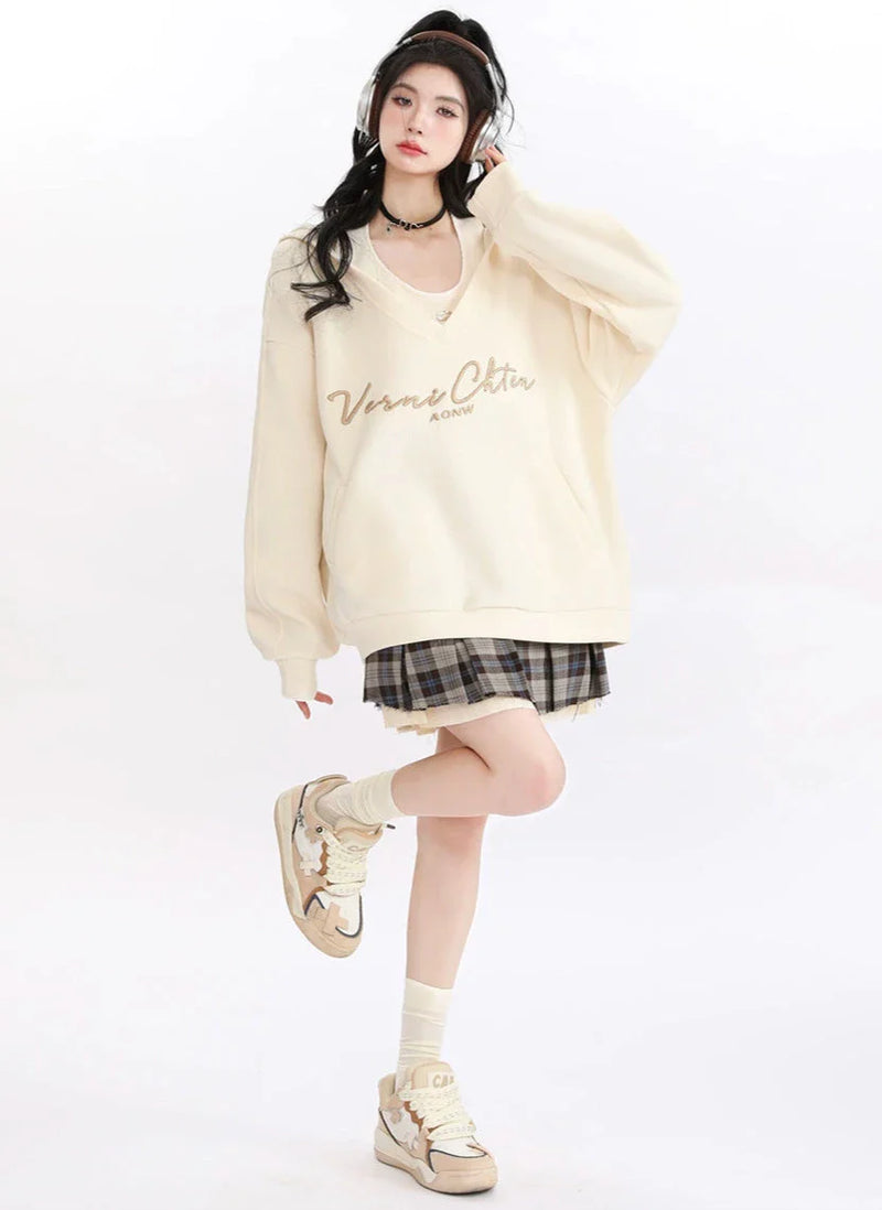 American Retro Sweatshirt Hooded Loose Oversized Two-piece Set