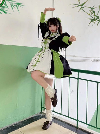 Chinese-style Red Panda Maid Lolita Dress + Accessories
