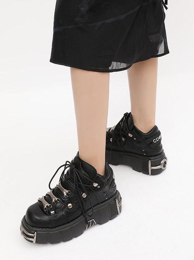 Dark Punk Retro Leather Metal Power Sole Sneaker Shoes