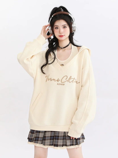 American Retro Sweatshirt Hooded Loose Oversized Two-piece Set