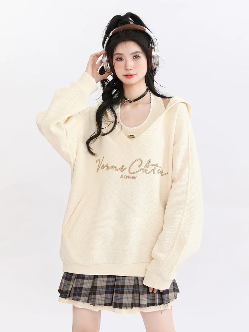 American Retro Sweatshirt Hooded Loose Oversized Two-piece Set