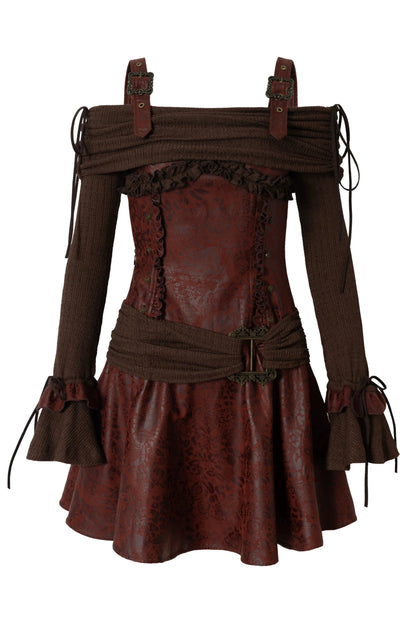 Retro Punk Off Shoulder Patchwork Dress
