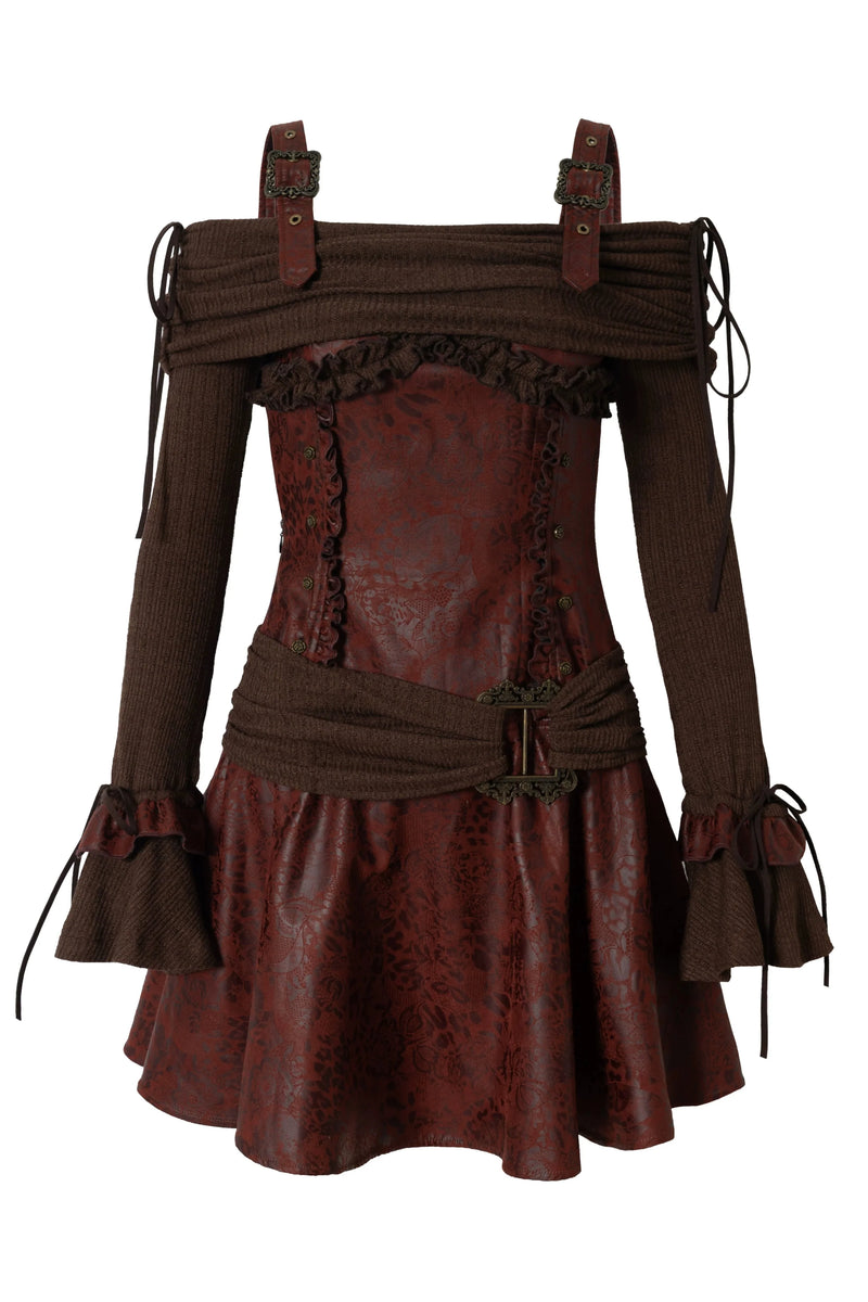 Retro Punk Off Shoulder Patchwork Dress