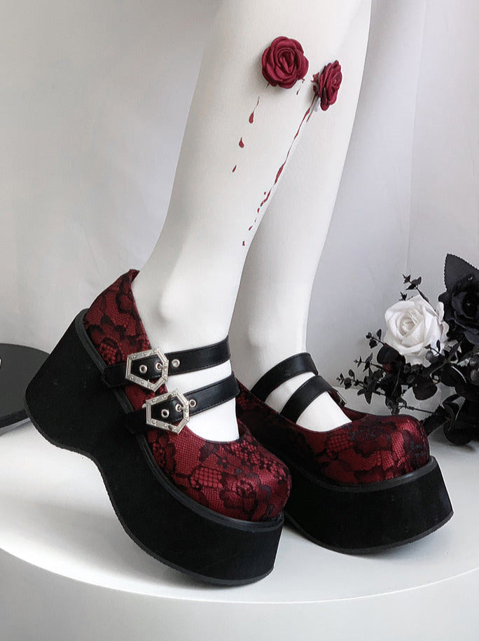 Retro Round Toe Gothic Punk Platform Shoes [matte/lace]
