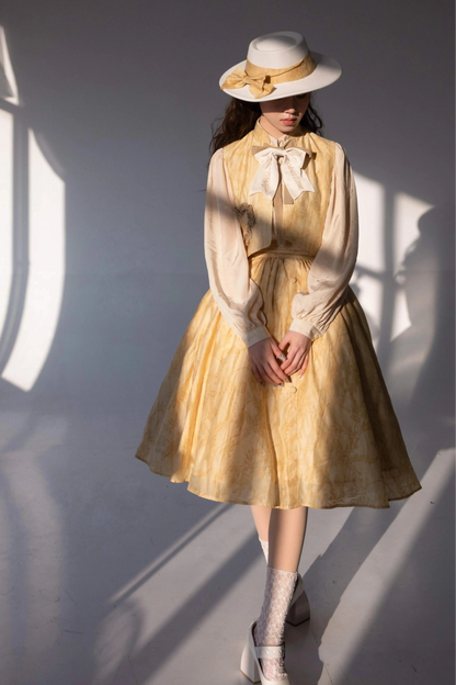 Golden Flower Design Dress + Skirt + Coat + Vest