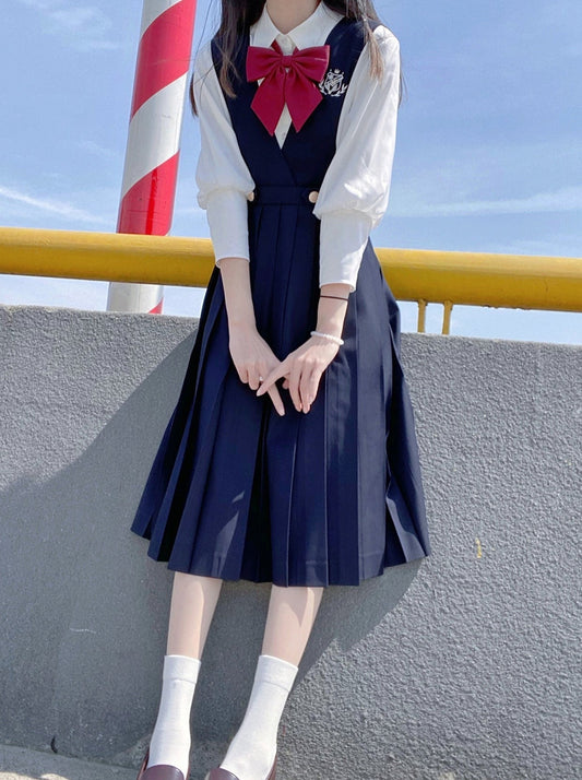 Chiffon Inner Shirt + College Suspender Skirt