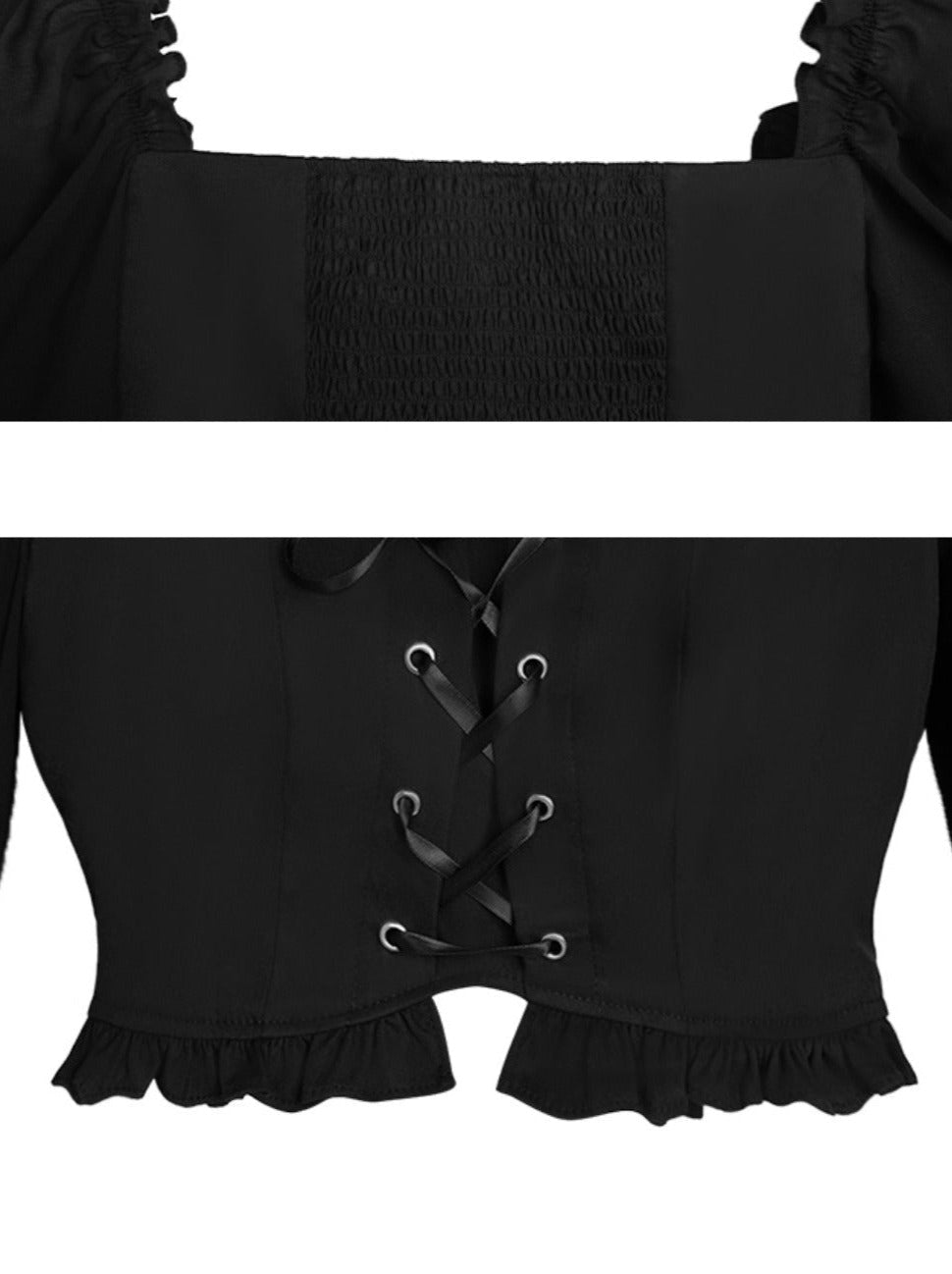 Lace-up Volume Sleeve Short Top + Tiered Skirt
