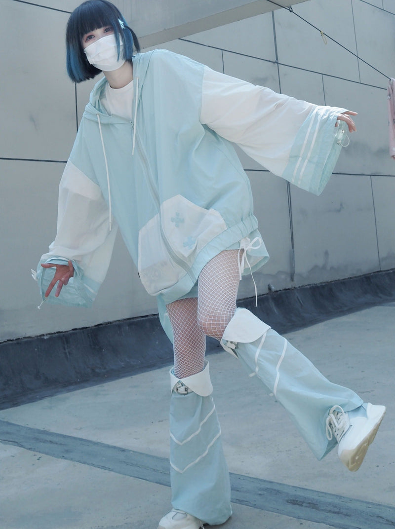 [angel Style] Aqua Angel Subculture Hooded Hoodie + Ribbon Shorts + Leg Warmers