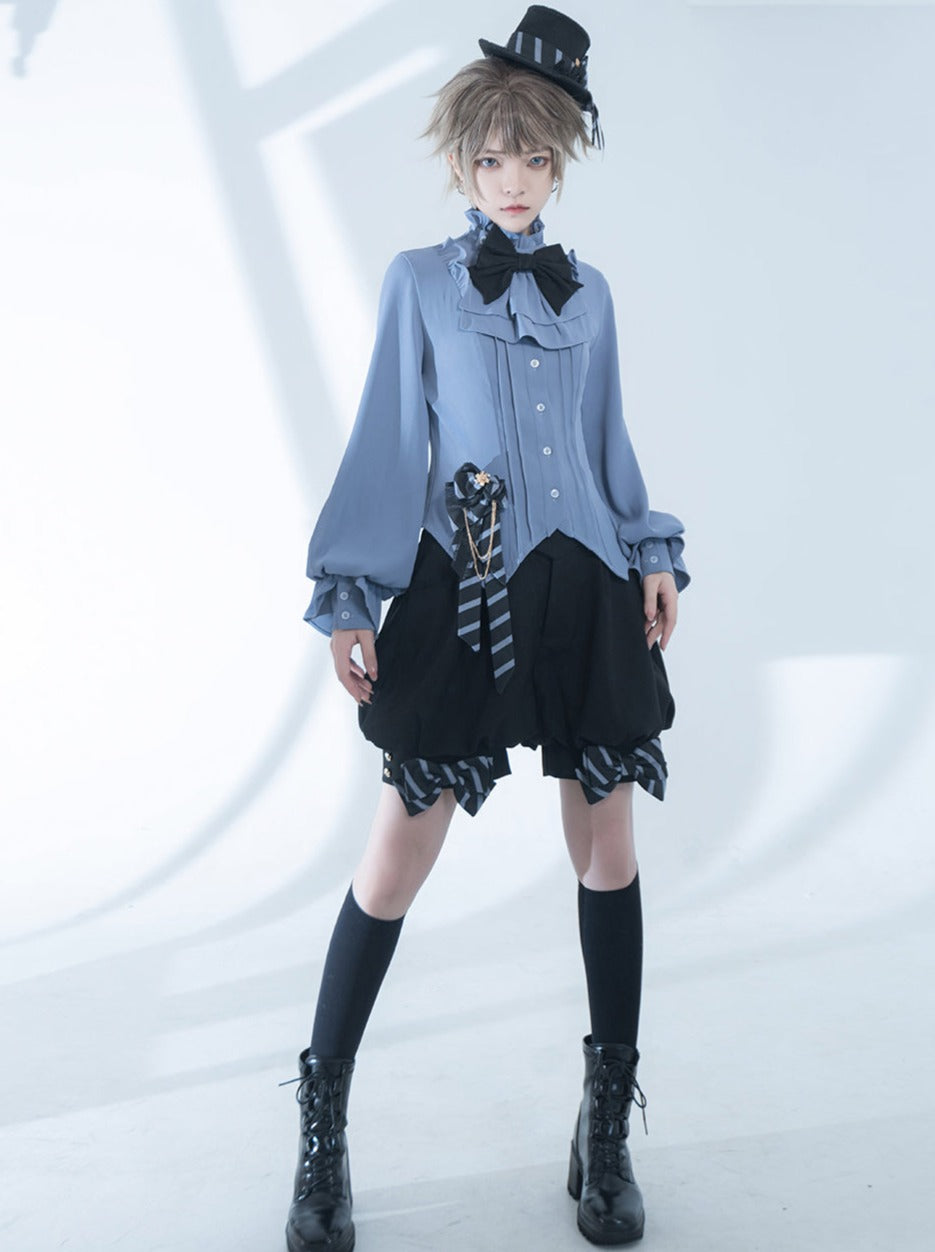 Line Prince Lolita Hooded Long Vest + Dark Blue Shirt + Balloon Ribbon Pants [pre-order]