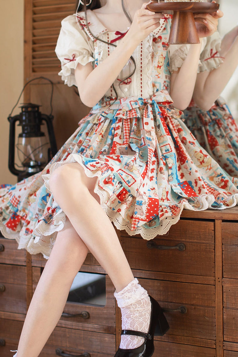 Retro Pop Doll Patchwork Dress