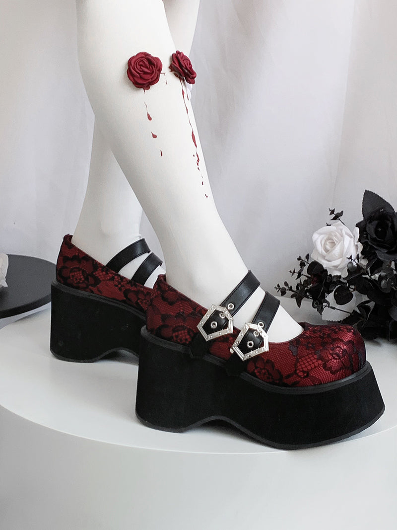Retro Round Toe Gothic Punk Platform Shoes [matte/lace]