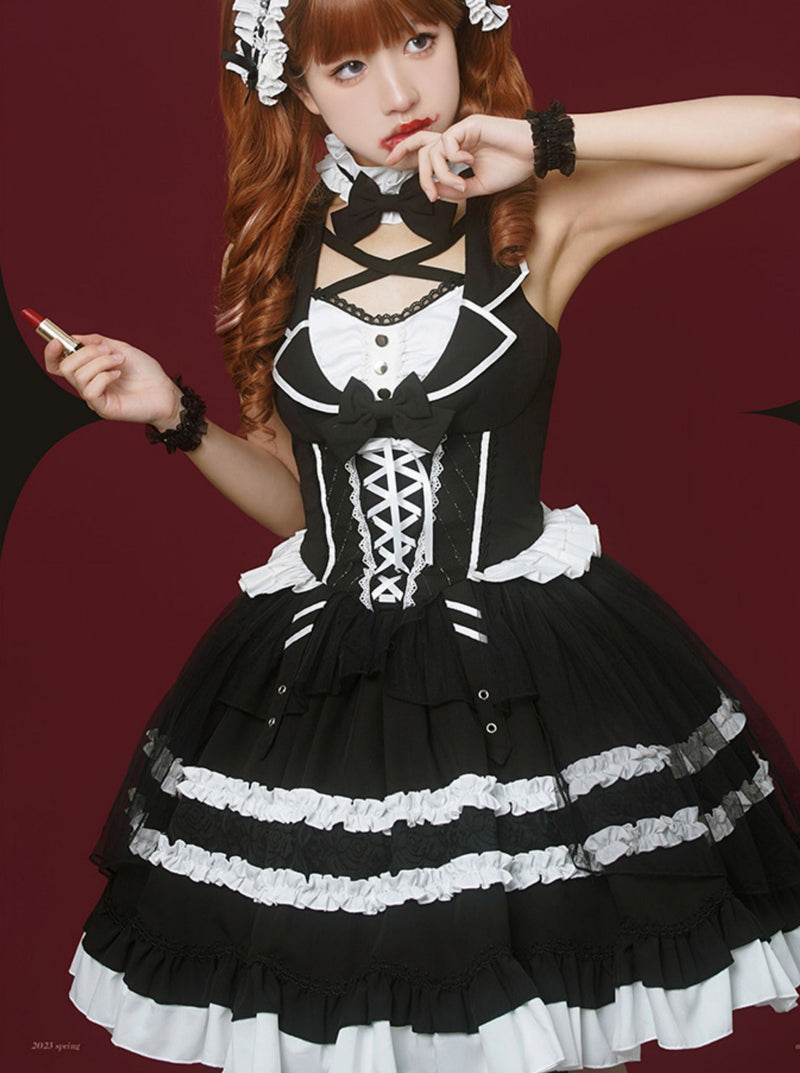 White Black Magic Antique Doll Dress