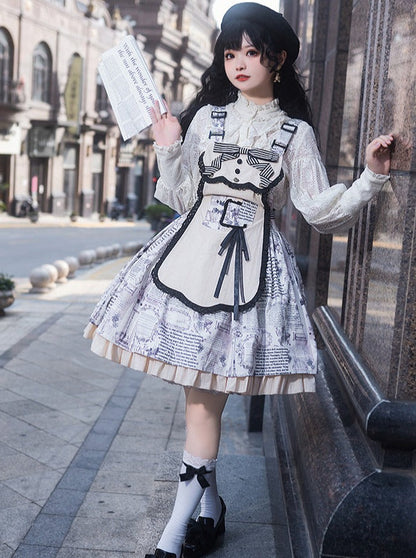 Retro Doll Apron Print Suspender Skirt Dress