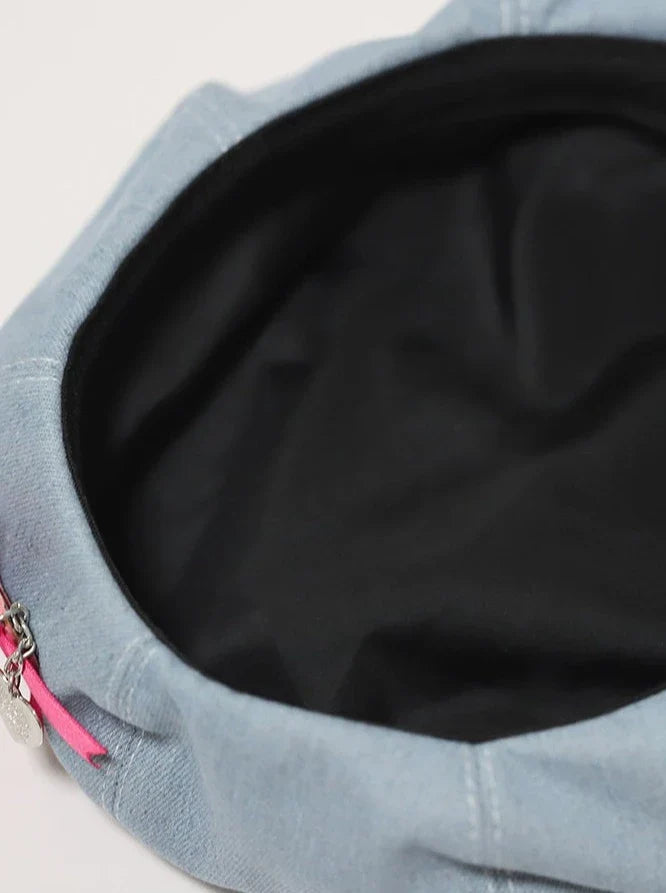 Charm Heart Denim Blue Beret
