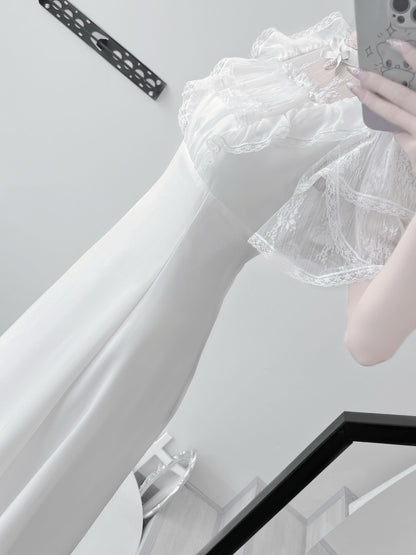 [pre-order] Lace Pearl Sheer Sleeve Long Dress