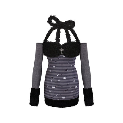 Tight Striped Necklace + Hooded Coat