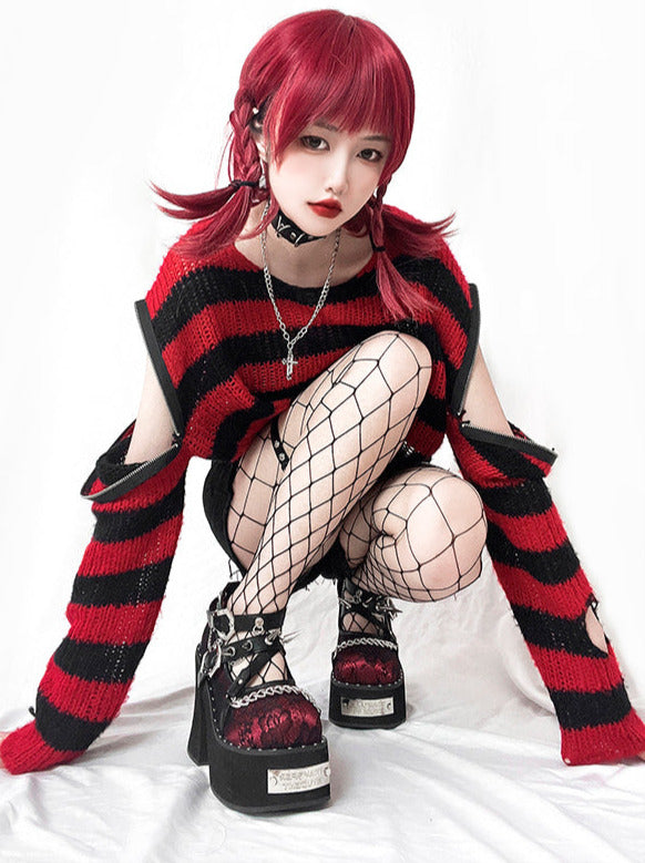 Dark Rose Witch Punk Rivet Round Toe Platform Shoes