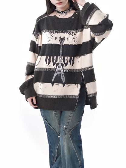 Sound Wave Zip Guitar Striped Top + Two-piece Skirt Set