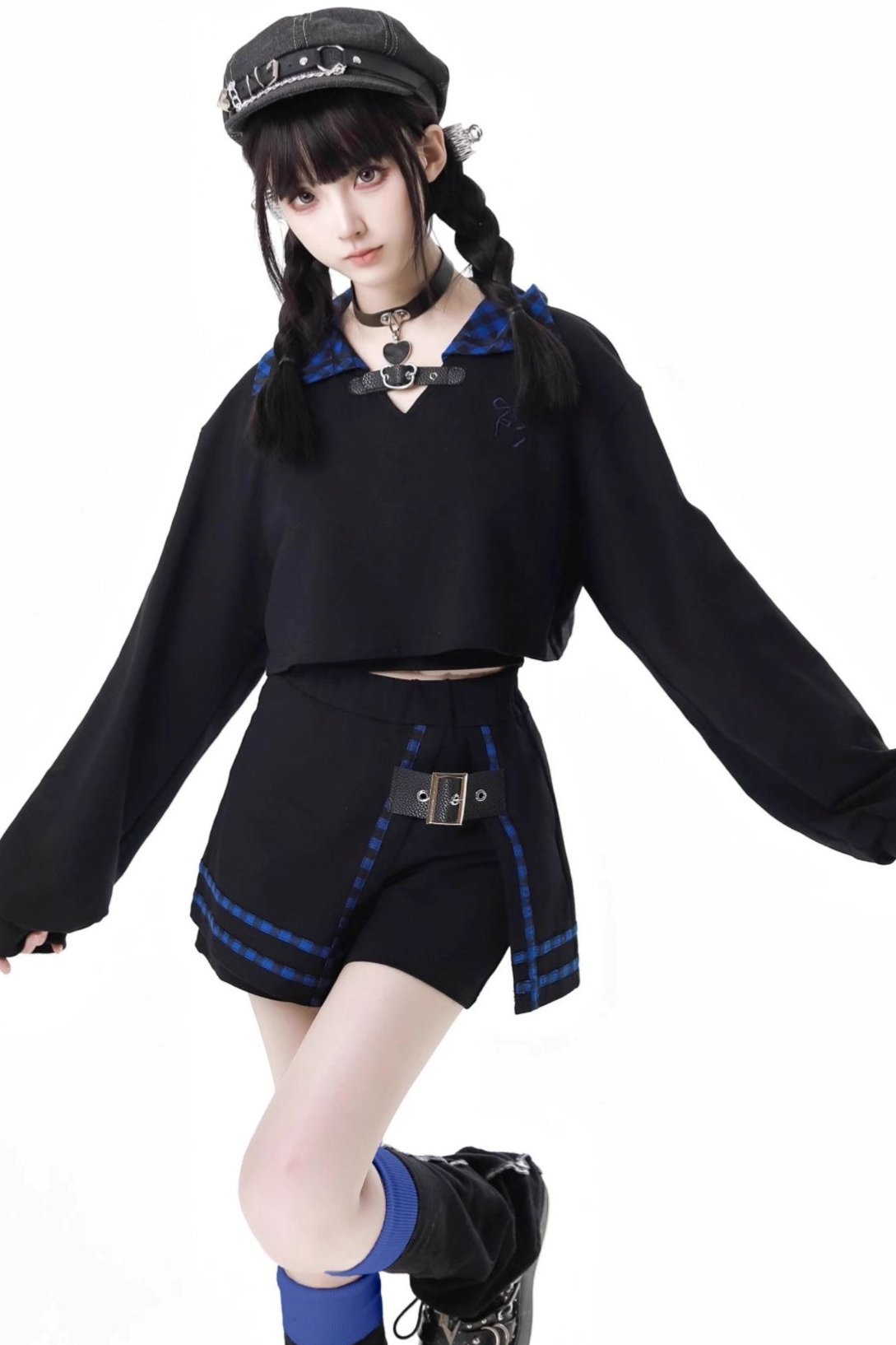 Blue Grid Cat Ear Set