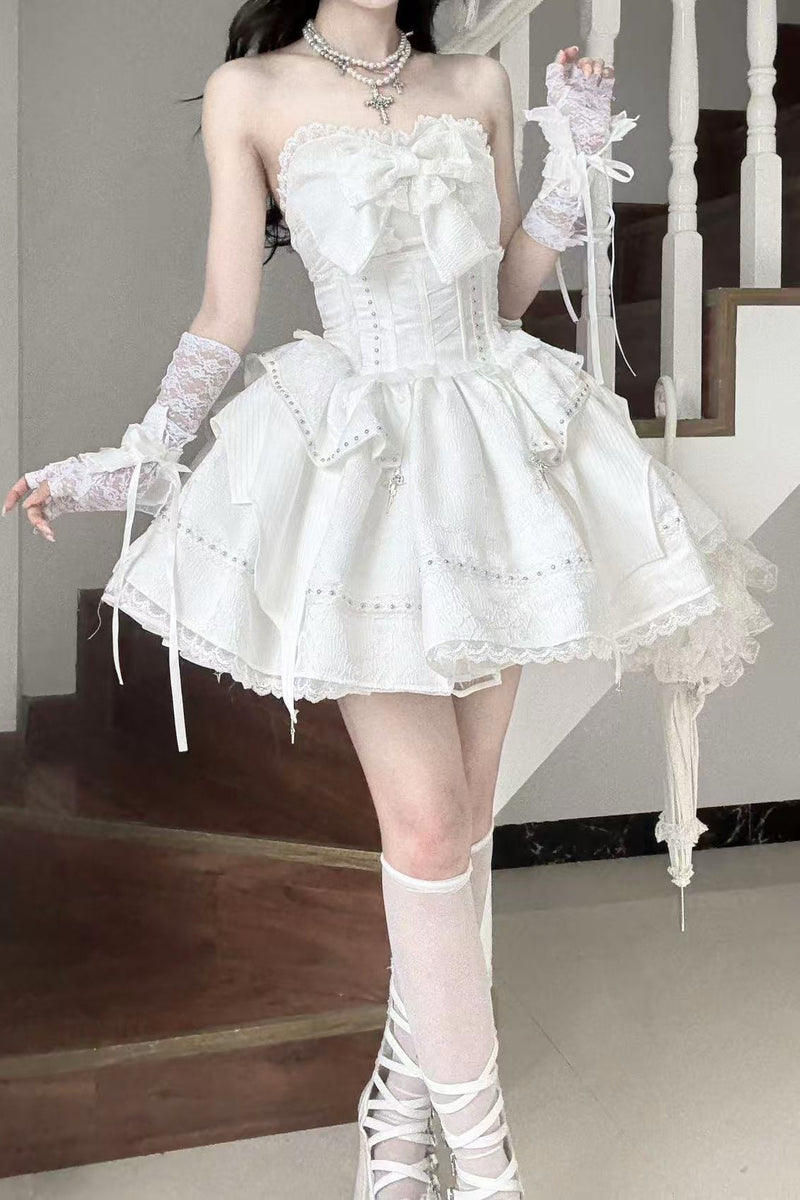 White Gothic Slim Tube Top Skirt Set