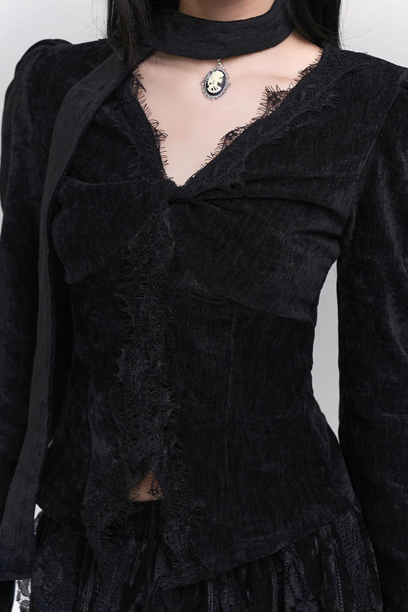 Velvet V Neck Top + Mode Ghost Skirt
