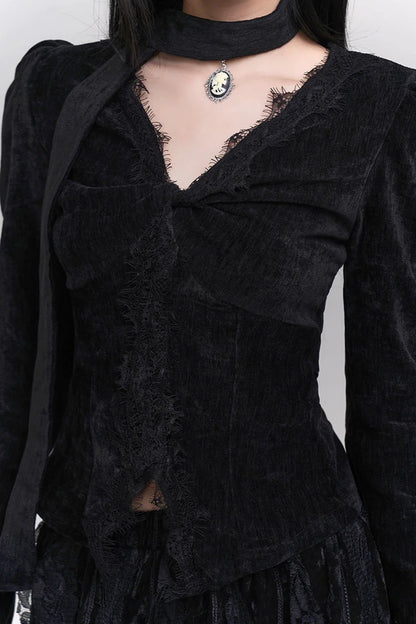 Velvet V Neck Top + Mode Ghost Skirt