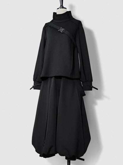 Dark Cool Jacket + Capri Pants + Hooded Scarf
