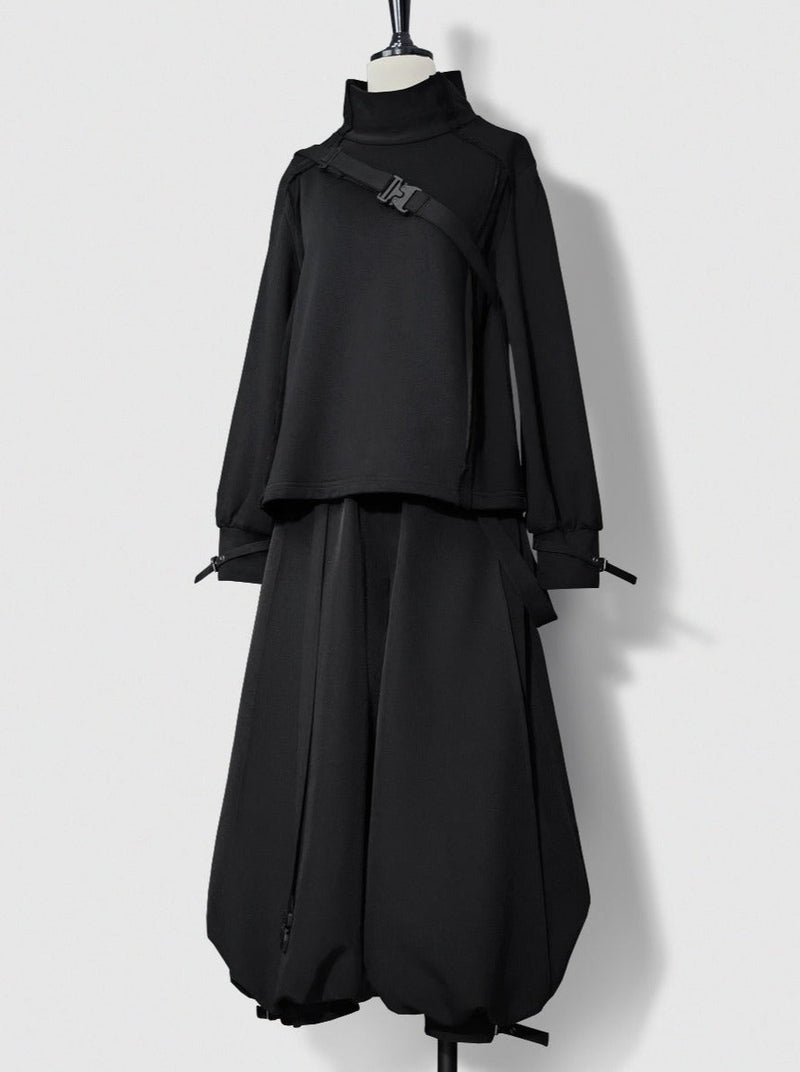 Dark Cool Jacket + Capri Pants + Hooded Scarf