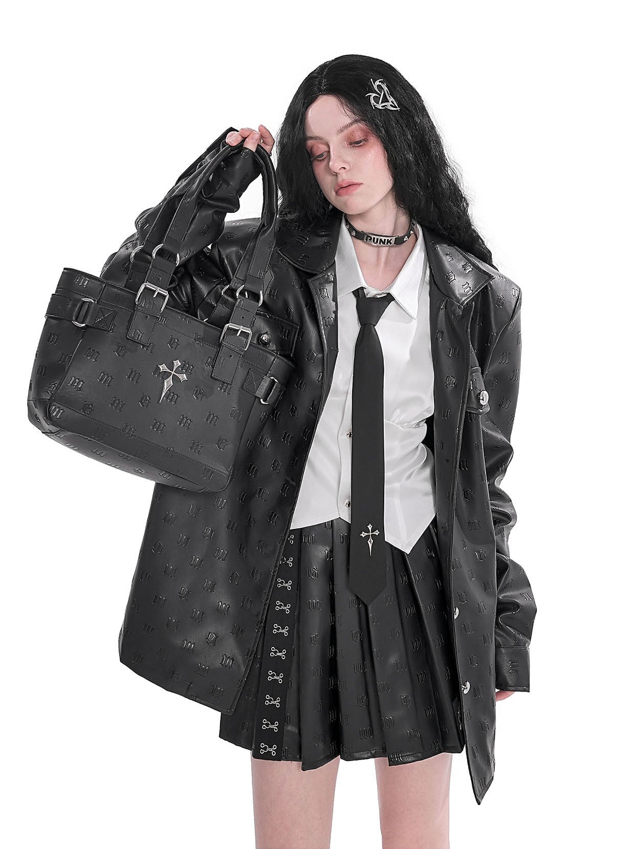 Gothic Cross Embossed Shoulder Bag
