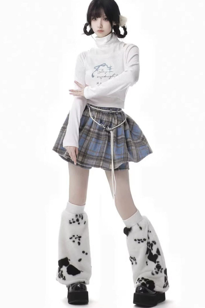 Starry Night Faux Fur Hoodie Plush Jacket Top Plaid Bottoms Set