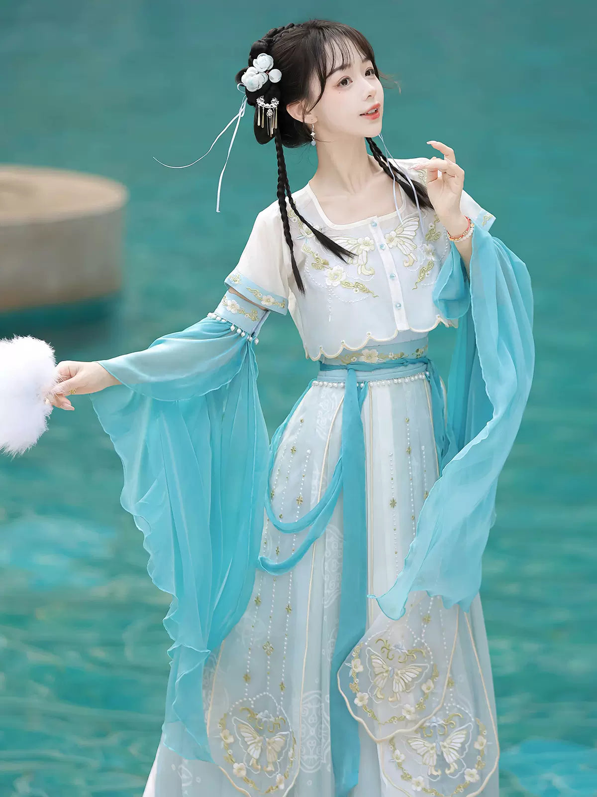 Blue Falling Sea Chinese-style Embroidery Fairy Suit