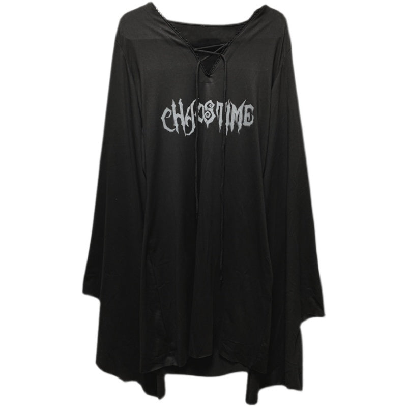 Dark Lace-up V Neck Gothic a Line Dress