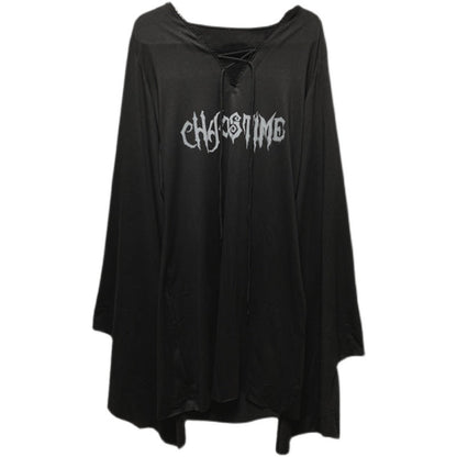 Dark Lace-up V Neck Gothic a Line Dress