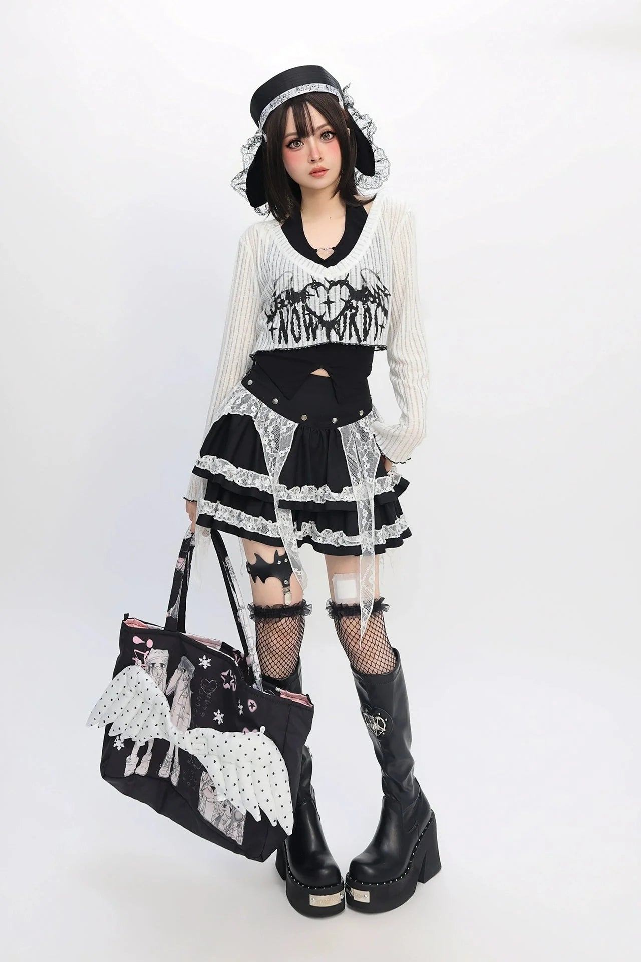 Punk Style Top + Lace Skirt
