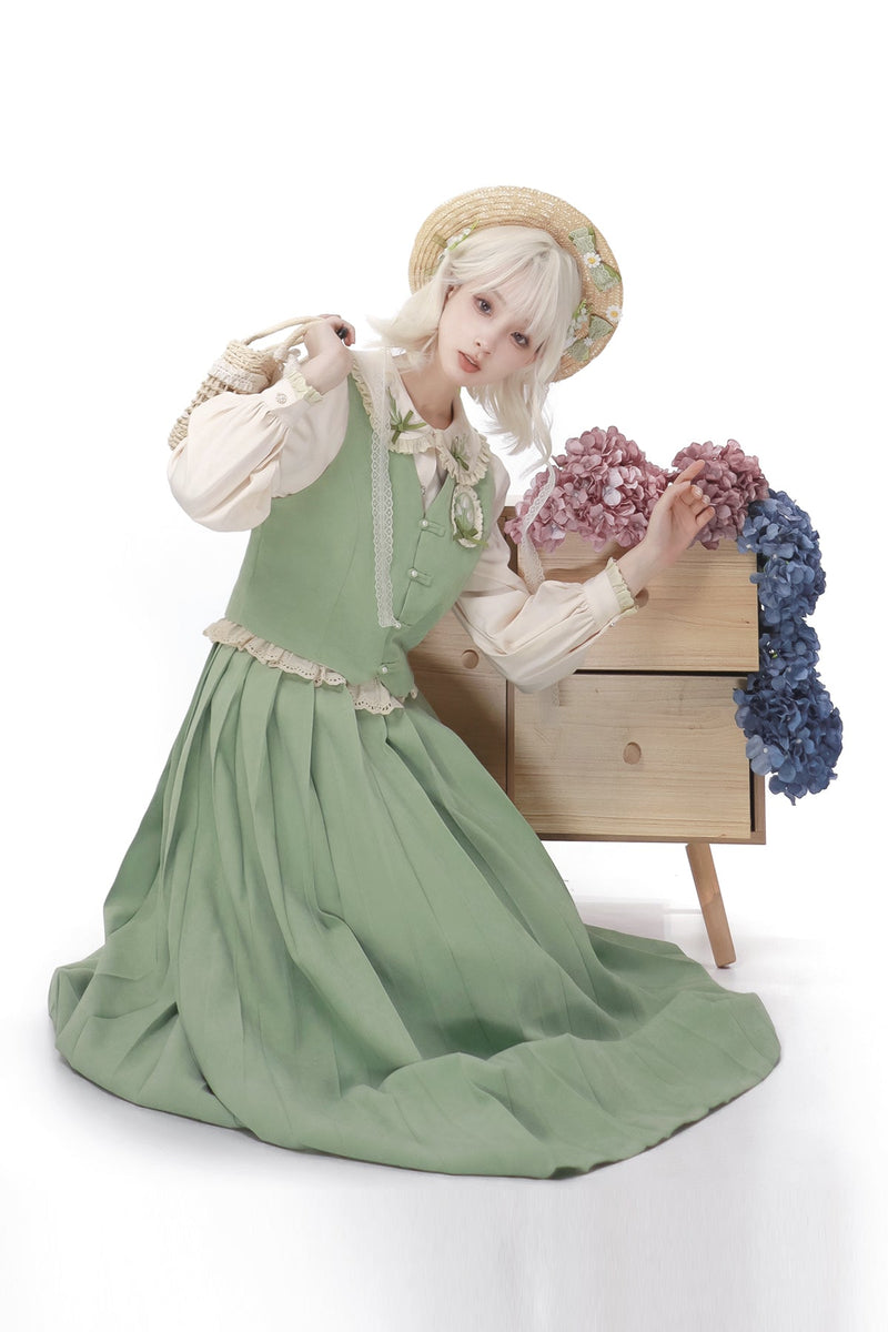 Chinese-style Pleated Skirt Set