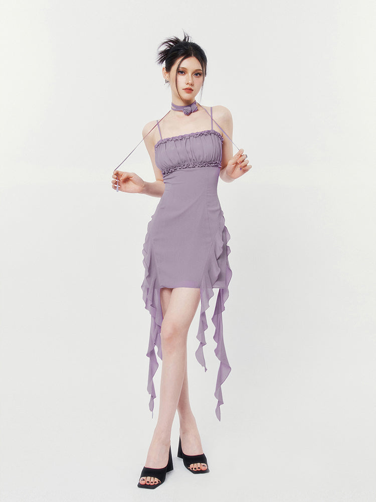 Double Streamer Rose Ruffle Cami Dress
