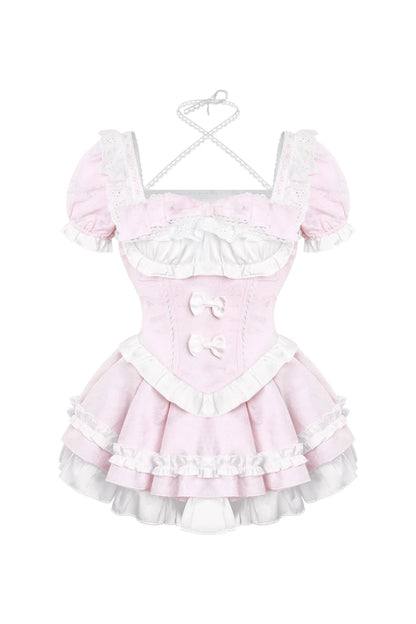 Sweet Girly Dress + Ribbon Apron + Inner Skirt