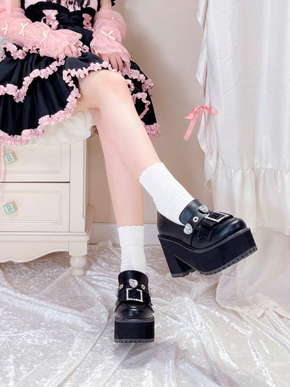 Jewel Pointed Toe Loafer Platform Shoes [enamel Black/matte Black]
