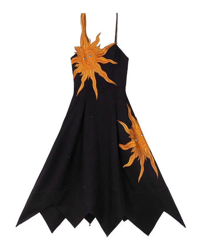 Sunflower Straps Slim Swing Retro Dress