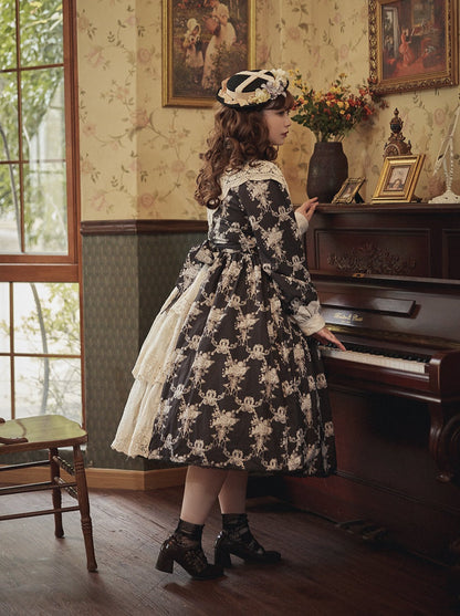 [pre-order] Antique Flower Wall Lolita Retro Cake Pendant Dress