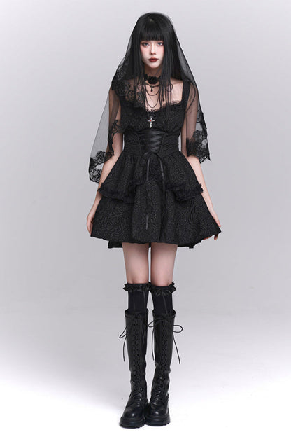 Gothic Style Neck Short Top + Suspender Dress