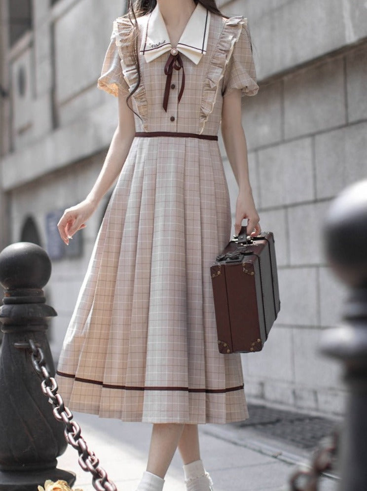 [pre-order] Ruffled Plaid Retro Dress