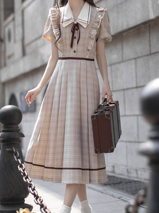 [pre-order] Ruffled Plaid Retro Dress