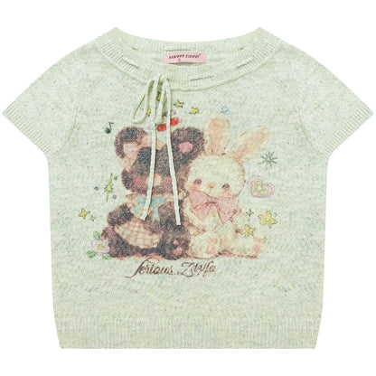 Retro Light Green Print Top