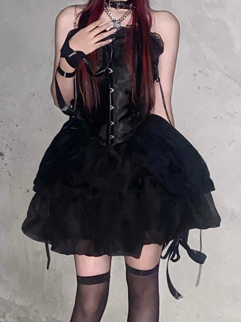 Cool Spicy Black Lace Up Bustier + Tulle Skirt