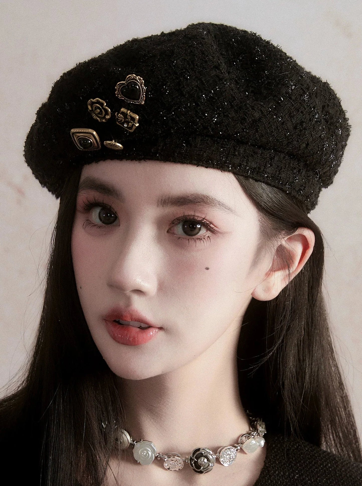 Antique Button Tweed Beret