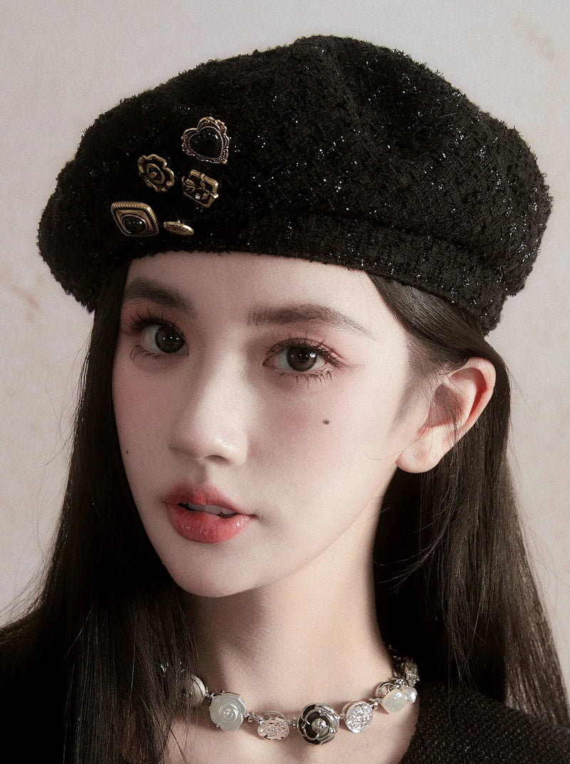 Antique Button Tweed Beret