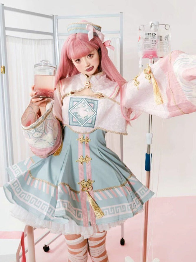 [pre-order] Little Jiangshi Pink Lolita Sweet Dress + Jacket + Hat + Ribbon